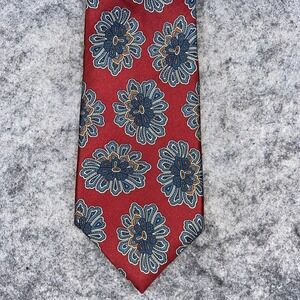 Vintage Christian Dior Monsieur Necktie‎ Red Geometric Blue Flower 100% Silk